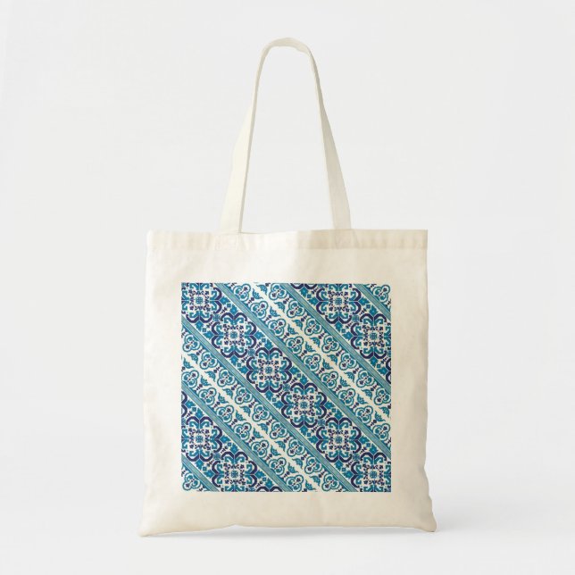 Bolsa Tote Design de padrões decorativo ucranês, de cor azul (Frente)