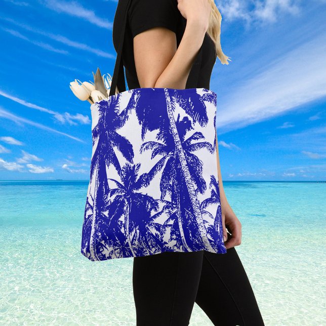 Bolsa Tote Design de Palmeiras da Ilha Tropical Azul (Criador carregado)