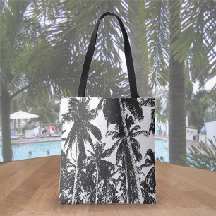 Bolsa Tote Design de Palmeiras Tropicais em Preto e Branco