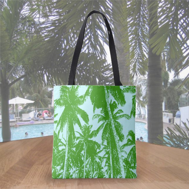 Bolsa Tote Design de Palmeiras Tropicais em Verde e Azul (Criador carregado)