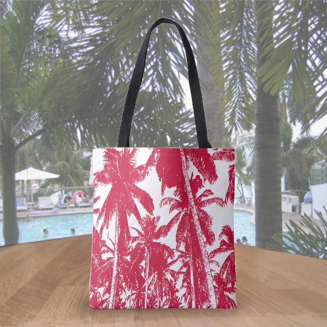 Bolsa Tote Design de Palmeiras Tropicais em Vermelho e Branco (Criador carregado)