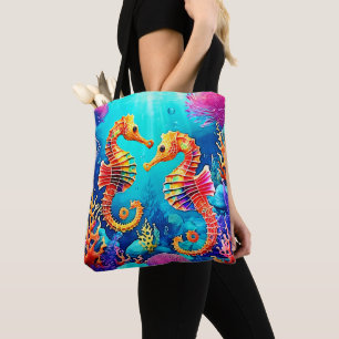 Bolsa Tote Design de Par Colorida de Cavalo de Mar