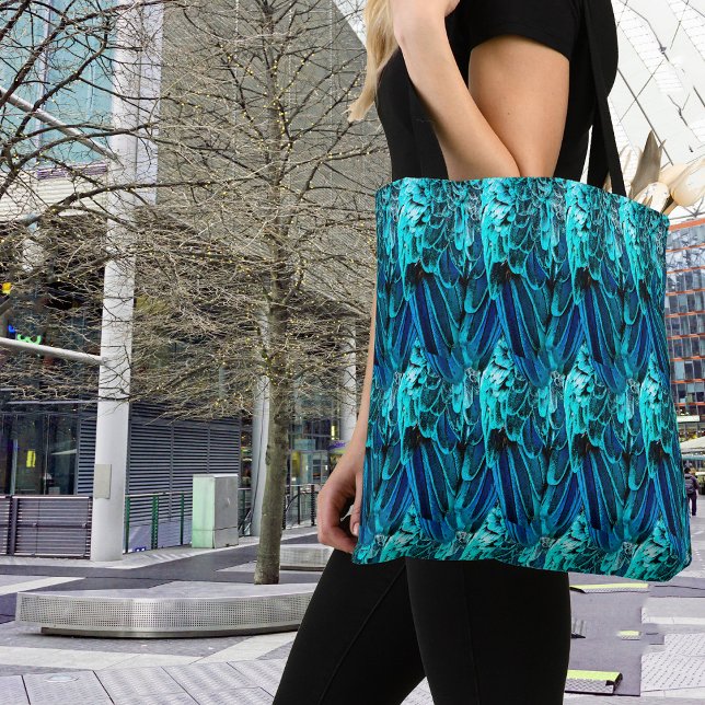 Bolsa Tote Design de penas em azul, abstrato de aquarela (Criador carregado)