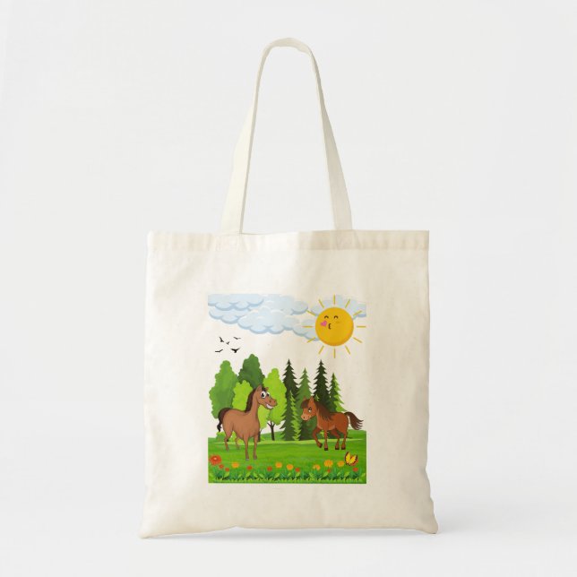Bolsa Tote Design de pequenos cavalos para crianças (Frente)