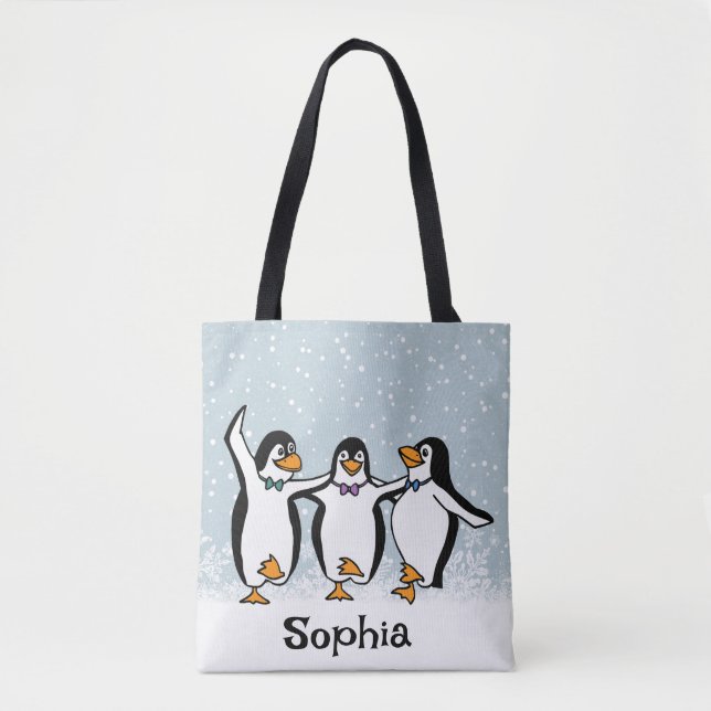 Bolsa Tote Design de Pinguins Dançantes (Frente)