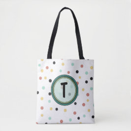 Bolsa Tote Design de Polka-Dot Monograma Moderno