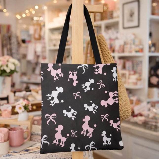 Bolsa Tote Design de Poodle Rosa e Preto (Criador carregado)