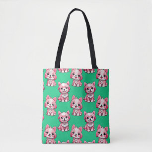 Bolsa Tote Design de Puppy Dog Patterno - Verde