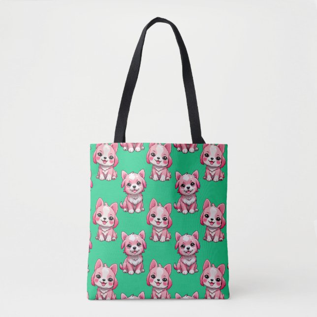 Bolsa Tote Design de Puppy Dog Patterno - Verde (Frente)