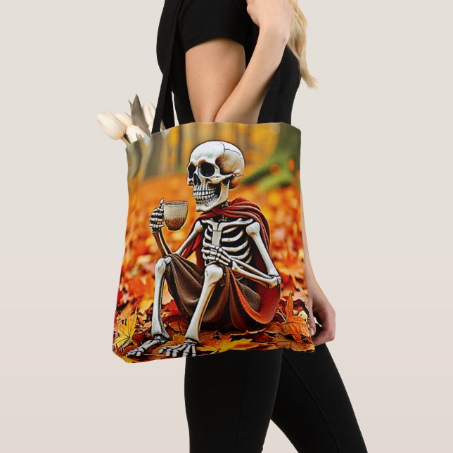 Bolsa Tote Design de Quebra de Café do Skeleton do Autumn (Close Up)