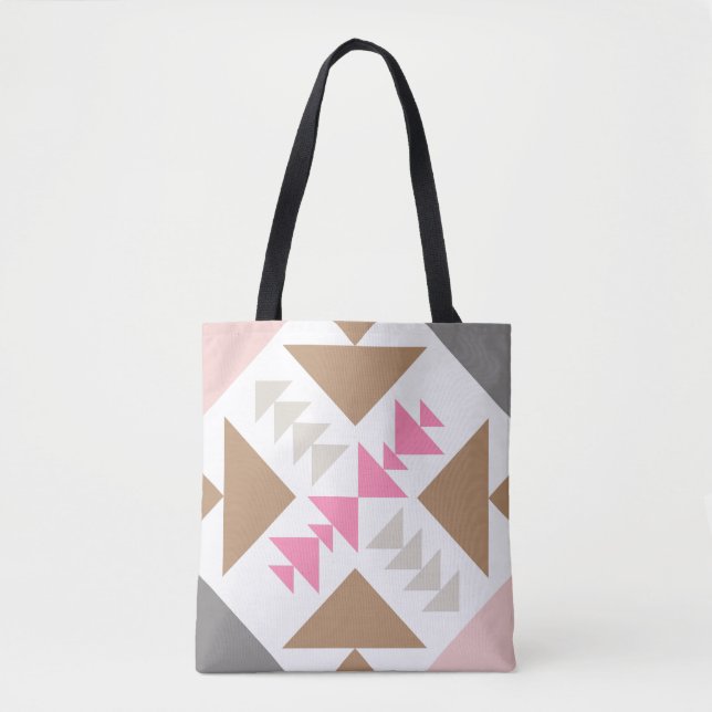Bolsa Tote Design de Quilt Geométrico Moderno, cor-de-rosa e  (Frente)
