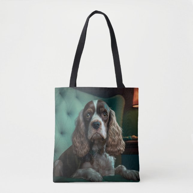 Bolsa Tote Design de retrato clássico de Cocker Spaniel elega (Frente)
