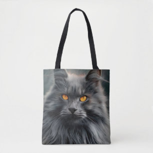Bolsa Tote Design de Retrato Gato de Cabelo Longo Majestoso