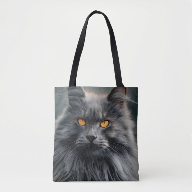 Bolsa Tote Design de Retrato Gato de Cabelo Longo Majestoso (Frente)