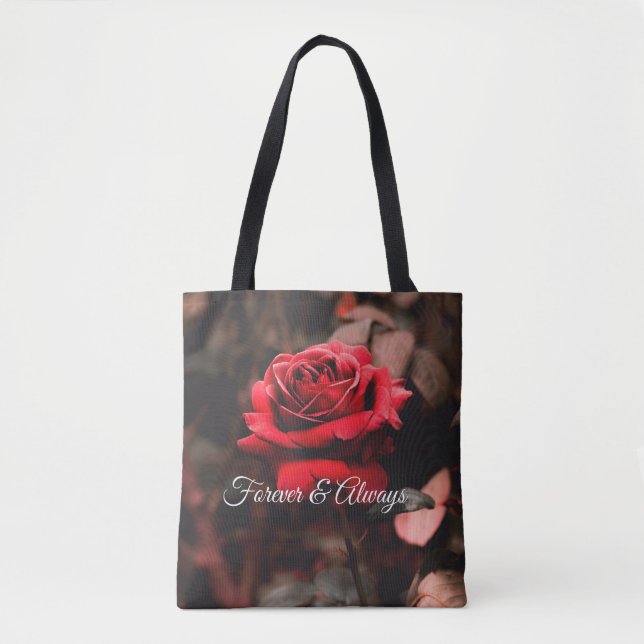 Bolsa Tote Design de Rosa vermelha Chic - Personalização Flor (Frente)