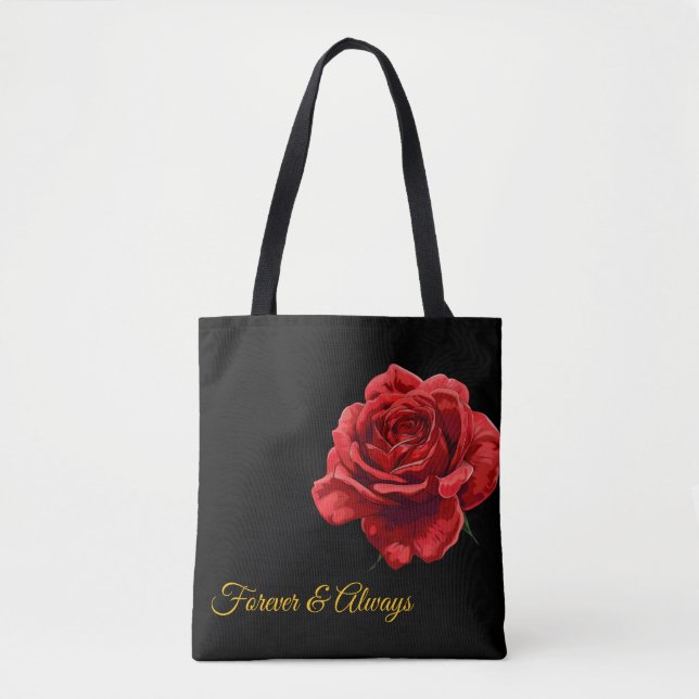 Bolsa Tote Design de Rosa vermelha Elegante - Personalizado F (Frente)