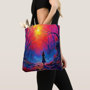 Bolsa Tote Design de Solidão da Garota da Floresta Mágica
