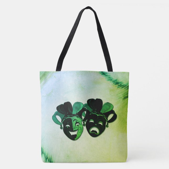 Bolsa Tote Design de Teatro Comédia e Tragédia Verde (Frente)