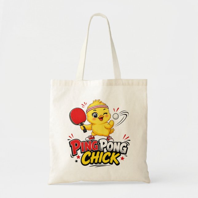 Bolsa Tote Design de Tênis de Mesa Fofo com Frango Ping Pong (Frente)