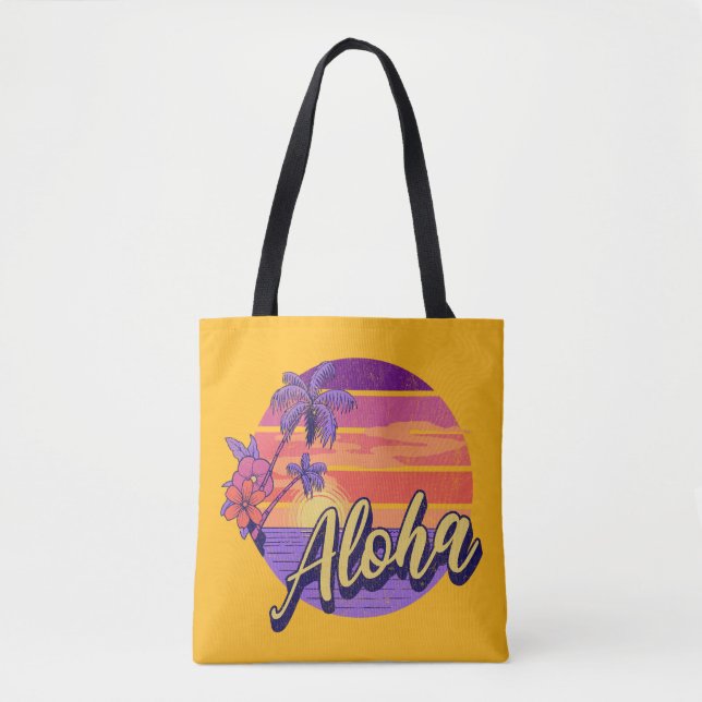 Bolsa Tote Design de texto "Aloha" com estilo retrô (Frente)