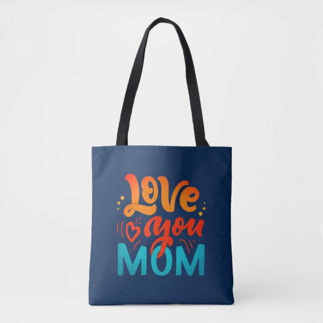 Bolsa Tote Design de Texto Bonito Te Ama Mãe Para Dia de as m (Frente)
