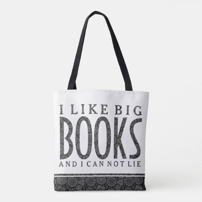 Bolsa Tote Design de texto Branco e Preto Eu Gosto De Livros  (Verso)