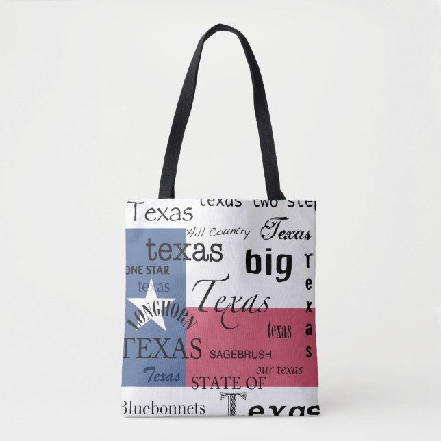 Bolsa Tote Design de texto do Texas com Texas Flag (Frente)