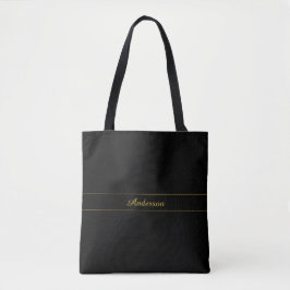 Bolsa Tote Design de texto preto e dourado personalizável sim