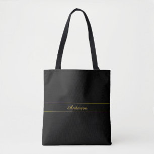 Bolsa Tote Design de texto preto e dourado personalizável sim