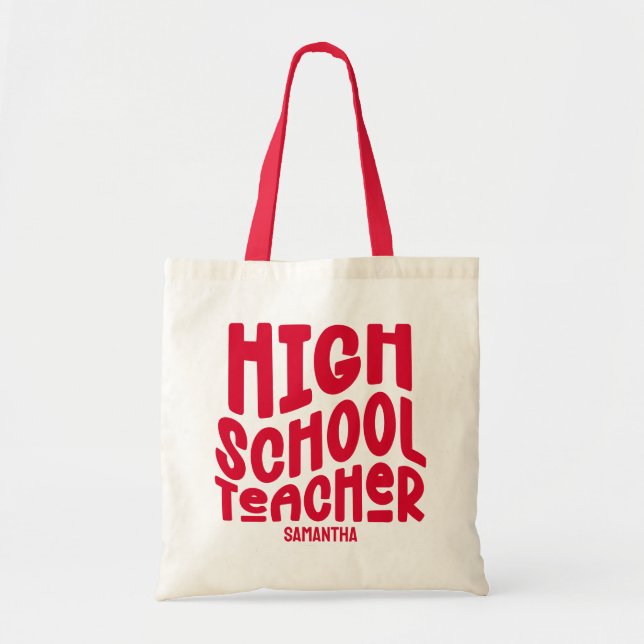 Bolsa Tote Design de Texto Vermelho para Professor de Ensino  (Frente)