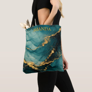 Bolsa Tote Design de tinta álcool de movimento fluido azul-te