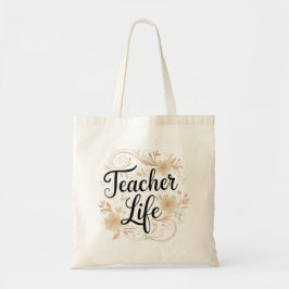 Bolsa Tote Design de Tipografia Floral Vida de Professor