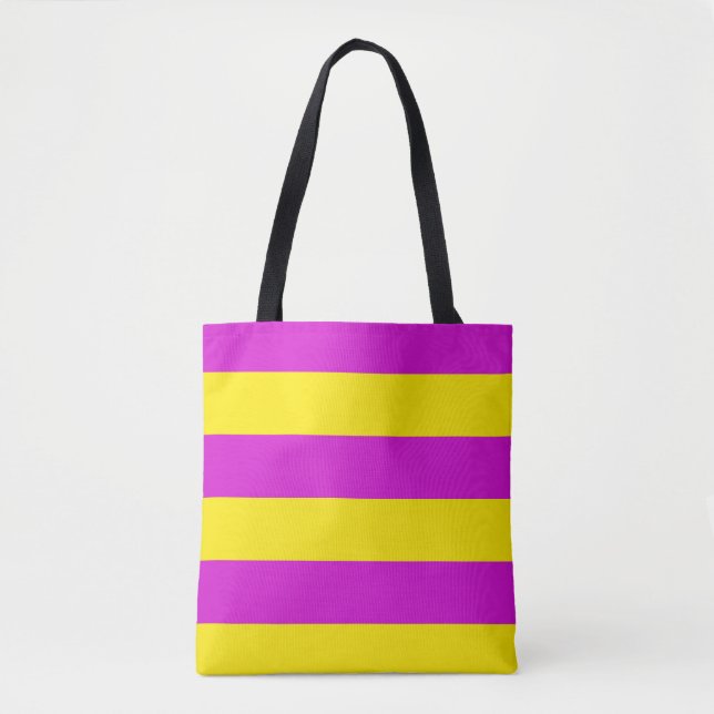 Bolsa Tote Design de tiras roxas e amarelas (Frente)
