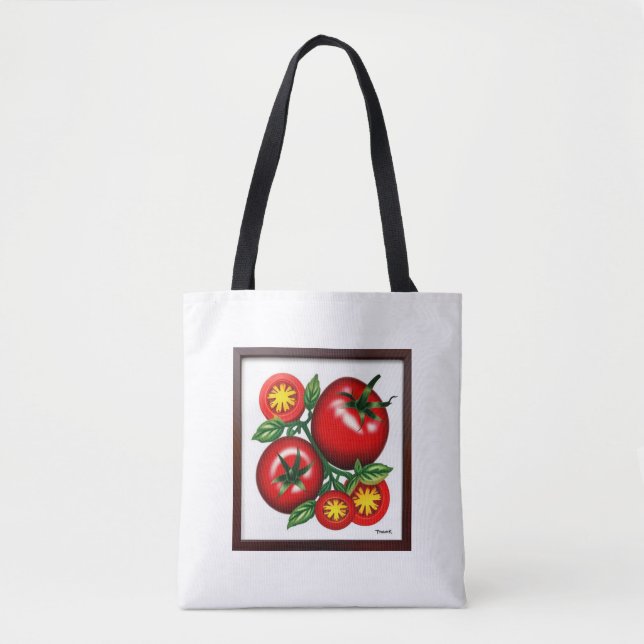 Bolsa Tote design de tomate vermelho e verde (Frente)