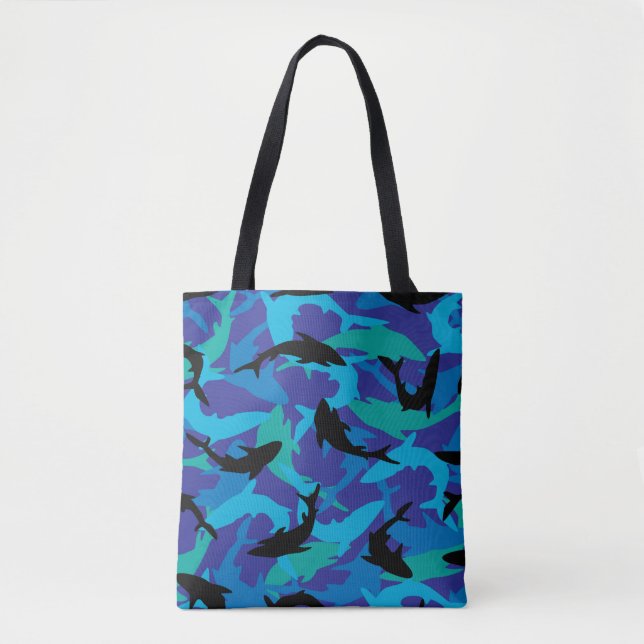 Bolsa Tote Design de Tubarões Ilustrados (Frente)