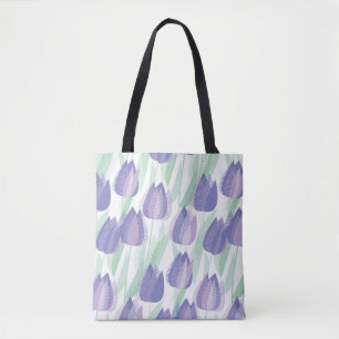 Bolsa Tote Design de Tulipas: floral violeta pálido.