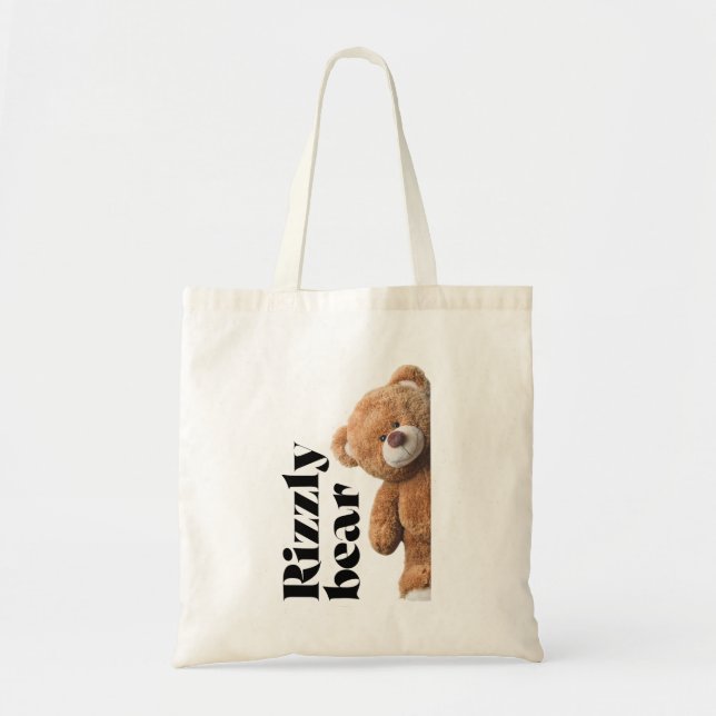 Bolsa Tote Design de urso de pelúcia fofo Rizzly citação engr (Frente)