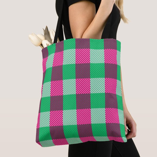 Bolsa Tote Design de Verificação de Gingham Verde Rosa (Criador carregado)