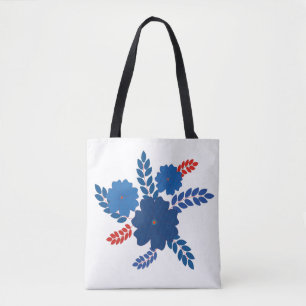 Bolsa Tote Design de vetor de flores azuis simples
