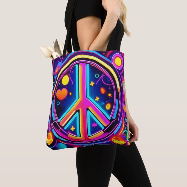Bolsa Tote Design de Vibrante Sinal de Paz (Close Up)