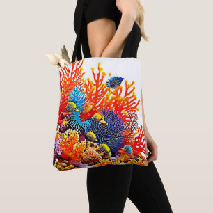 Bolsa Tote Design de vida no mar submarino colorida