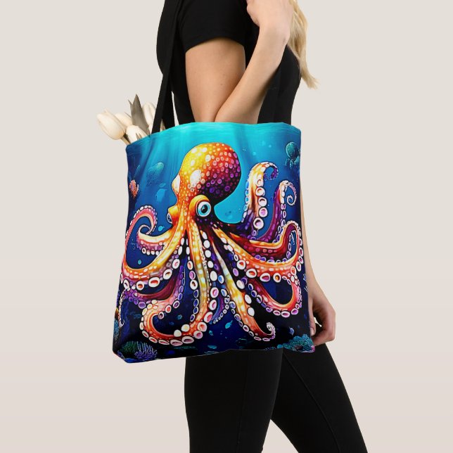 Bolsa Tote Design de Visualização de Octopus Colorida (Close Up)