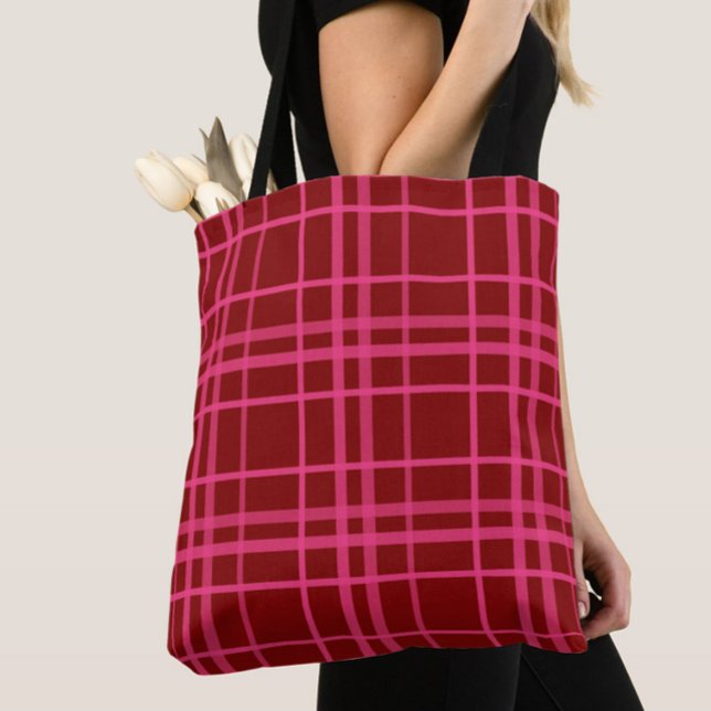 Bolsa Tote Design de Xadrez em Grade Rosa Grená  (Criador carregado)