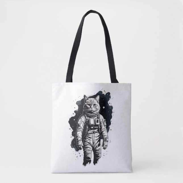 Bolsa Tote Design do Astronauta de Tinta Preta (Frente)