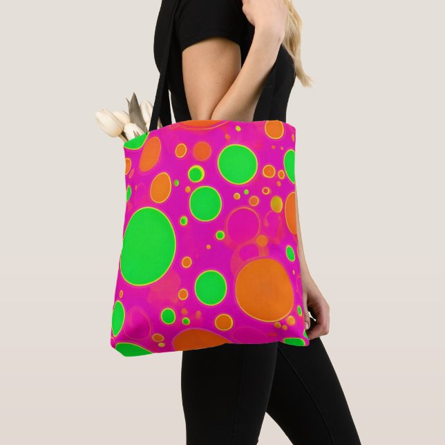 Bolsa Tote Design do círculo retrorreflector Neon Pink & Gree (Close Up)