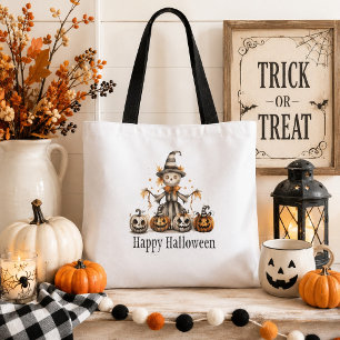 Bolsa Tote Design do Espantalho Halloween com Jack-o-Lanterna