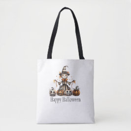Bolsa Tote Design do Espantalho Halloween com Jack-o-Lanterna