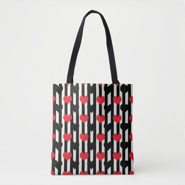 Bolsa Tote Design do padrão cardíaco vermelho vermelho-preto (Frente)