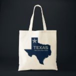 Bolsa Tote Design do Texas Lone Star State<br><div class="desc">Comprar este legal Design Texas Lone Star State projetado pelas Camisetas personalizadas dos EUA. Este design do Texas tem uma grande estrela no topo com o dentro do Texas The Lone Star State, o contorno azul de prata e marinho do Texas.</div>