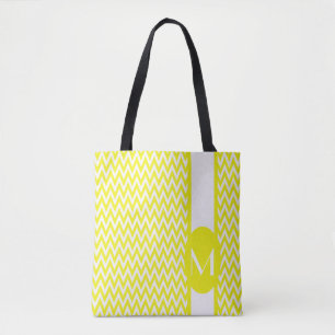 Bolsa Tote Design Elegante Amarelo Limão com Chevron e monogr